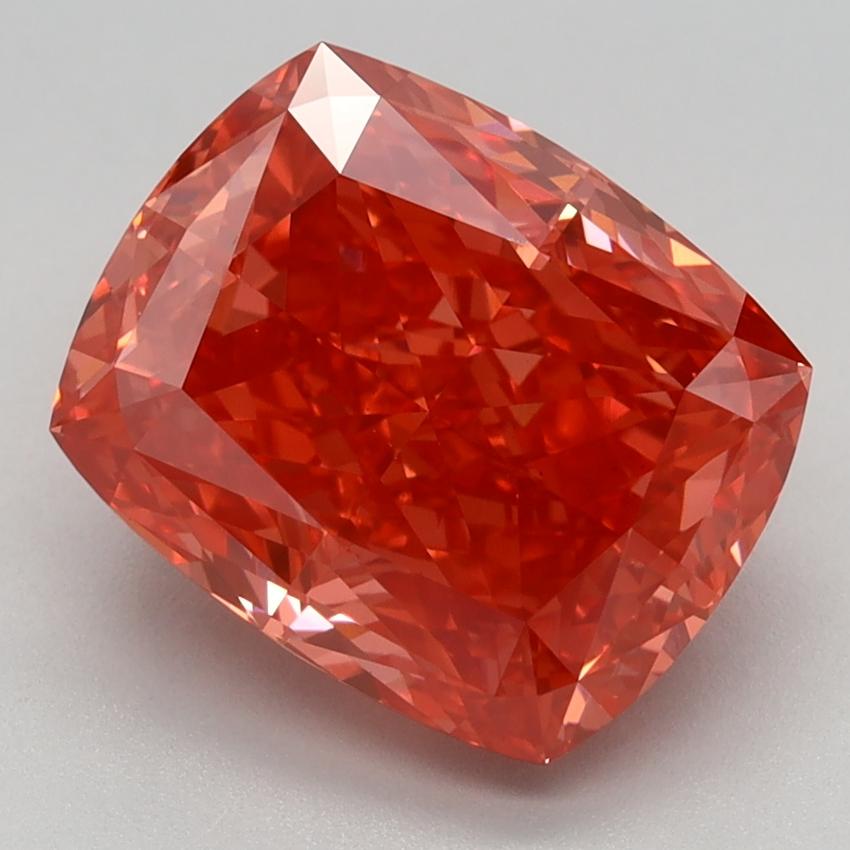 4.03 Ct. Fancy Vivid Orangy Pink Cushion Lab Grown Diamond