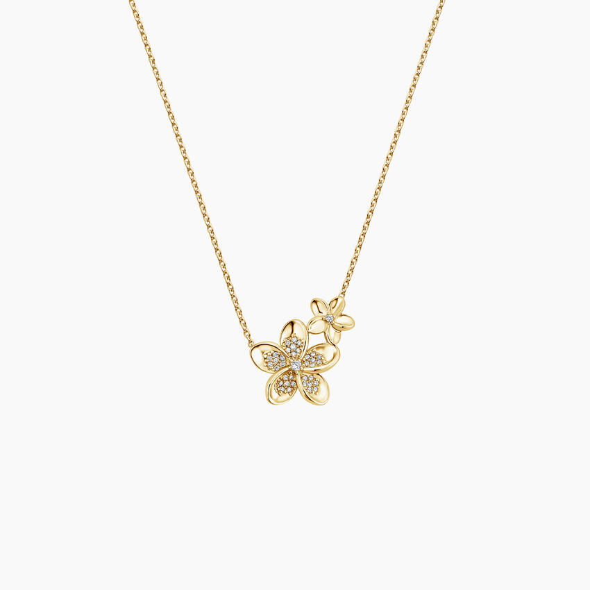 14K Yellow Gold Plumeria Lab Diamond Cluster Necklace (1/8 ct. tw.)