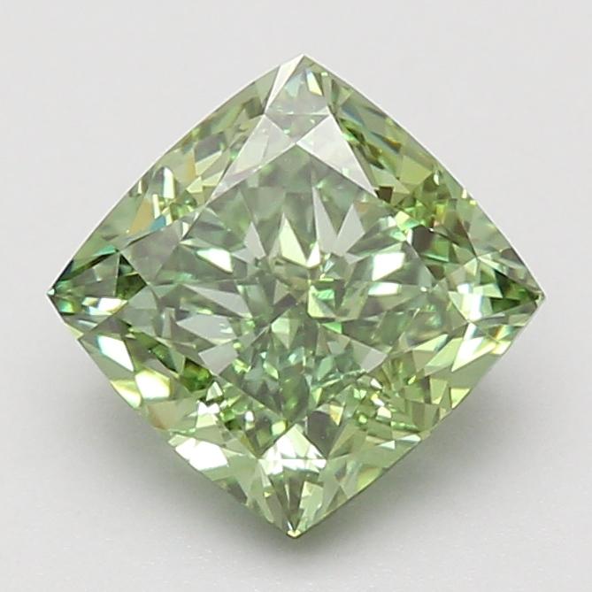 2.69 Ct. Fancy Vivid Green Cushion Lab Grown Diamond