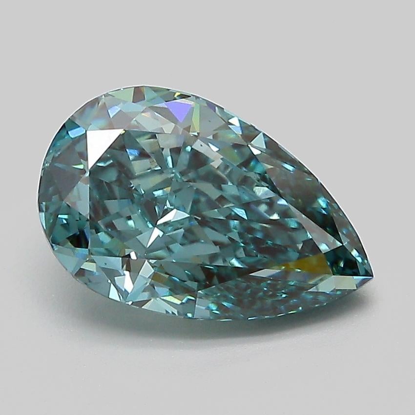 2.98 Ct. Fancy Vivid Bluish Green Pear Lab Grown Diamond