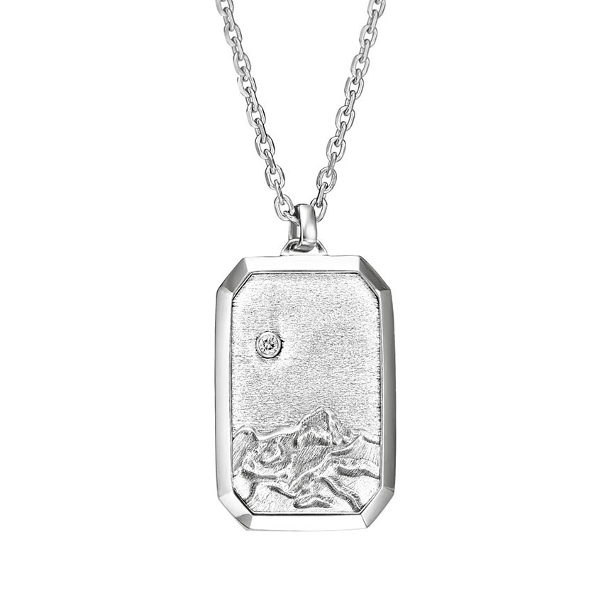 Homme Summit Diamond Tag Necklace in Silver
