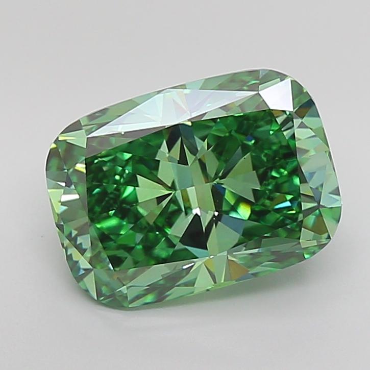 4.47 Ct. Fancy Vivid Green Cushion Lab Grown Diamond