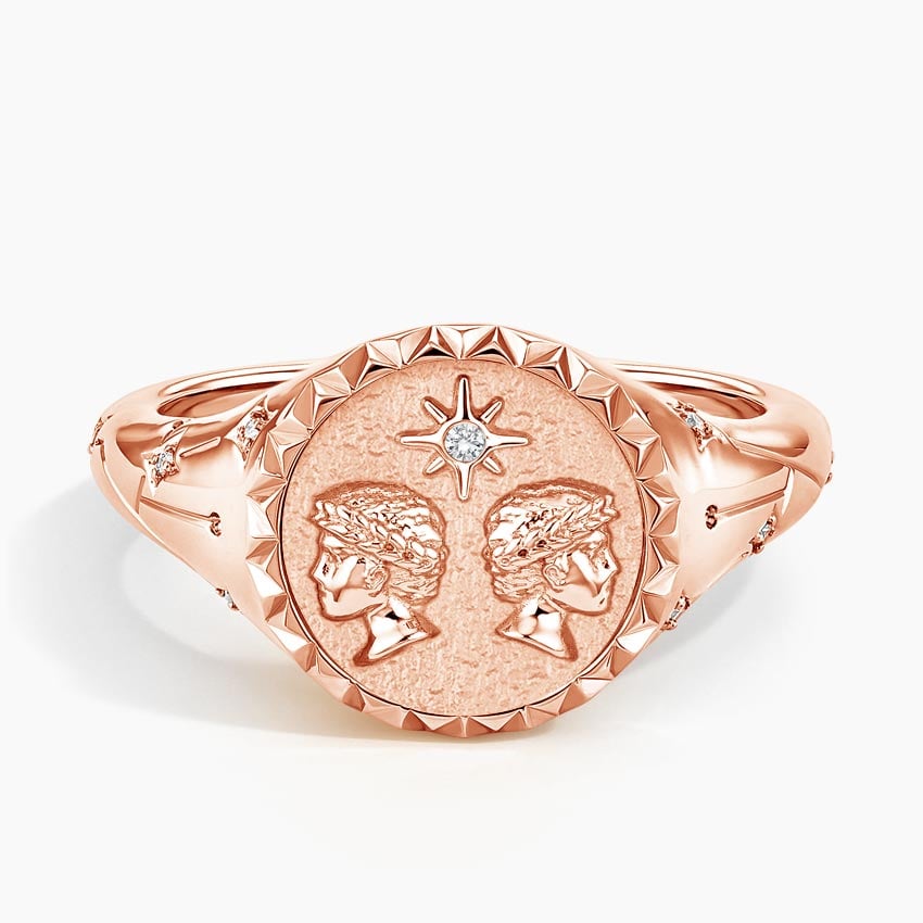 14K Rose Gold Gemini Zodiac Diamond Signet Ring, large top view