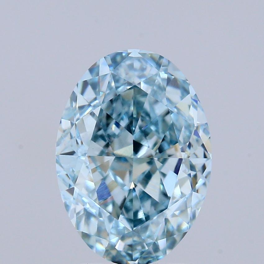 3.12 Ct. Fancy Vivid Greenish Blue Oval Lab Grown Diamond