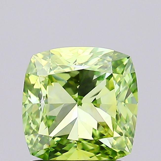1.53 Ct. Fancy Vivid Green Cushion Lab Grown Diamond