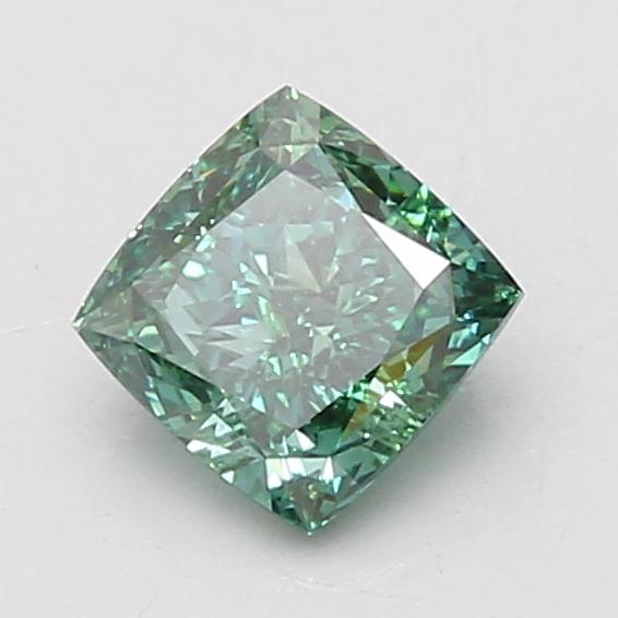 1.09 Ct. Fancy Vivid Green Cushion Lab Grown Diamond