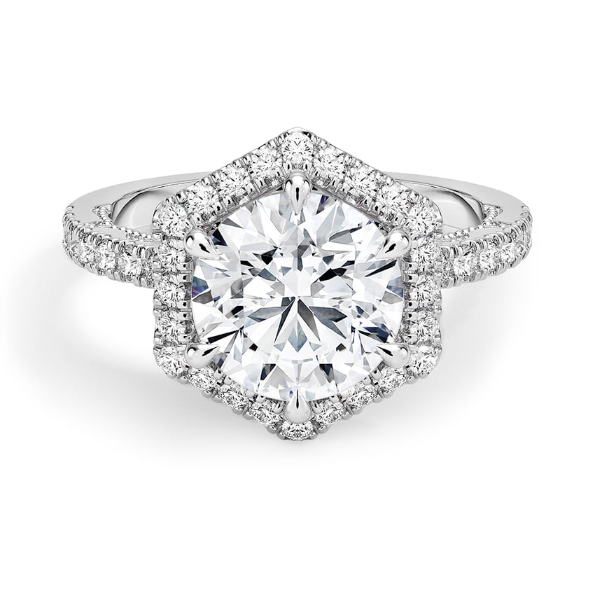 Custom Hexagon Halo Diamond Ring
