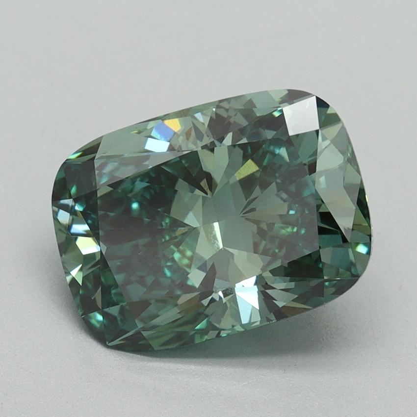 3.14 Ct. Fancy Vivid Green Cushion Lab Grown Diamond