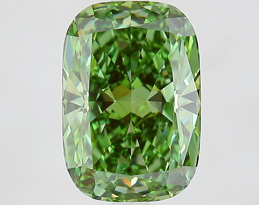 3.61 Ct. Fancy Vivid Green Cushion Lab Grown Diamond