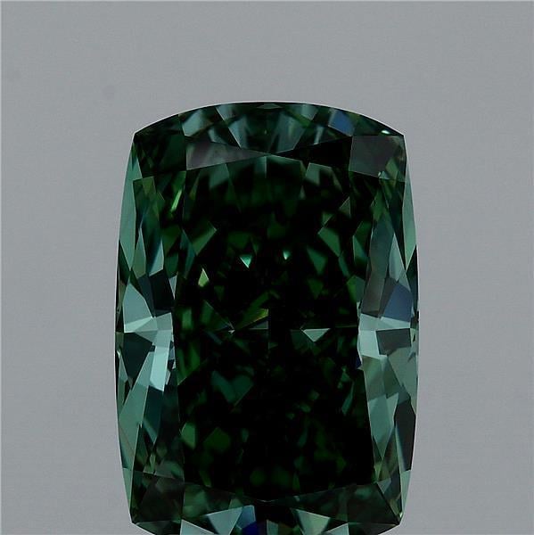 4.08 Ct. Fancy Vivid  Green Cushion Lab Grown Diamond