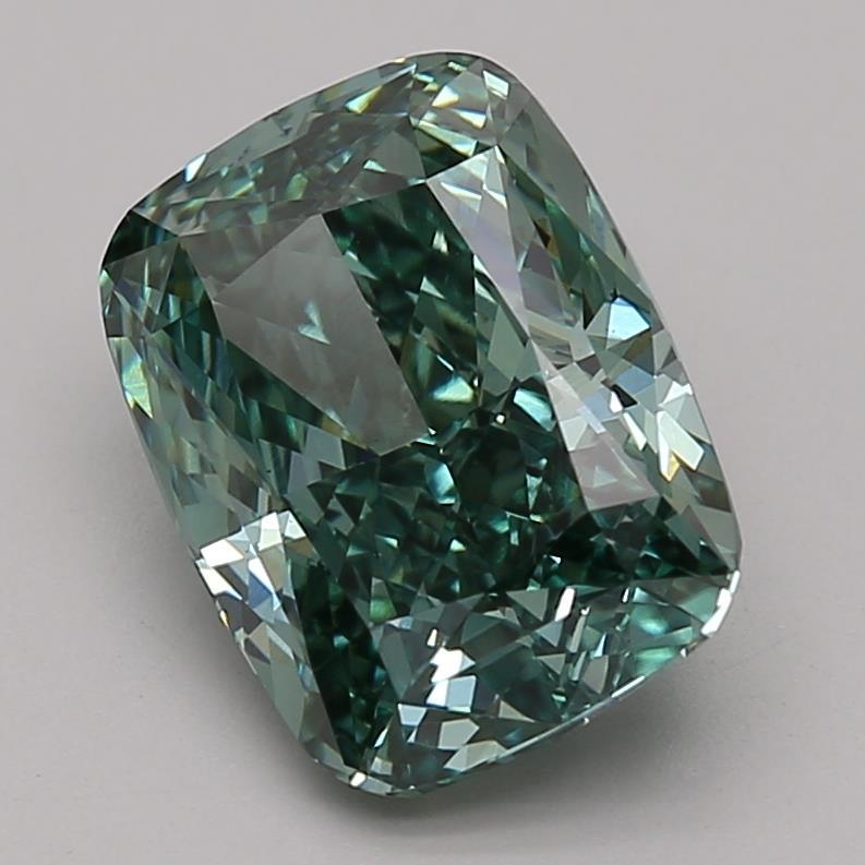 3.38 Ct. Fancy Vivid Green Cushion Lab Grown Diamond