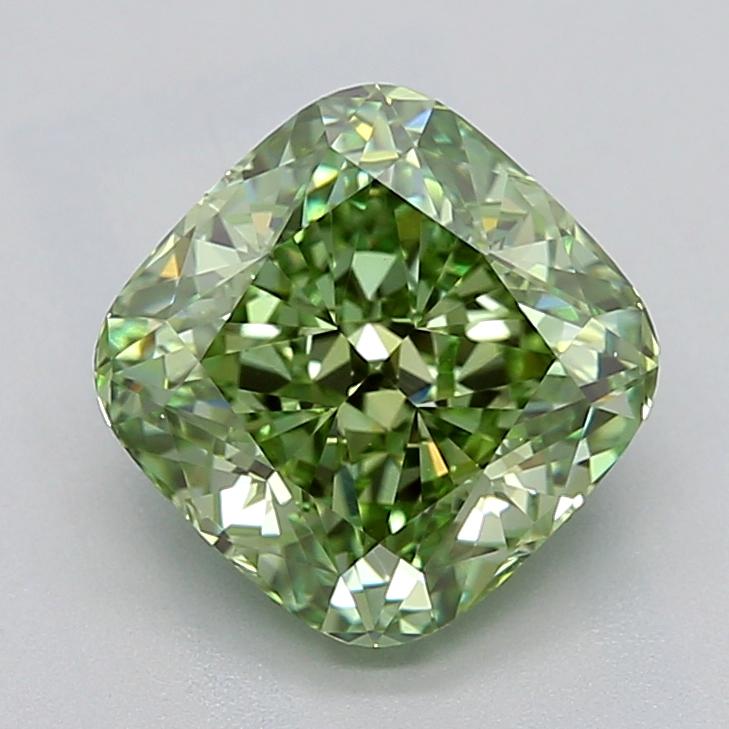 2.77 Ct. Fancy Vivid  Green Cushion Lab Grown Diamond