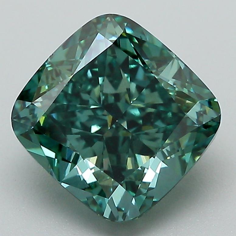 3.38 Ct. Fancy Vivid Green Cushion Lab Grown Diamond