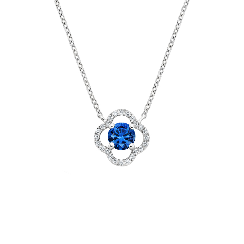 Lace Pattern Lab Sapphire and Diamond Pendant 