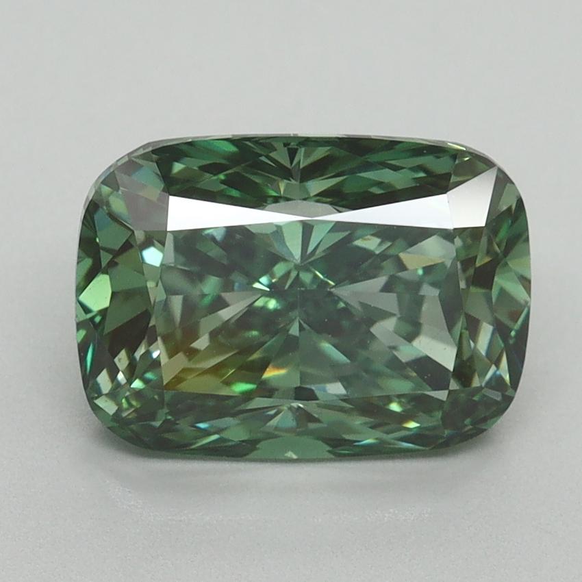 3.02 Ct. Fancy Vivid Green Cushion Lab Grown Diamond