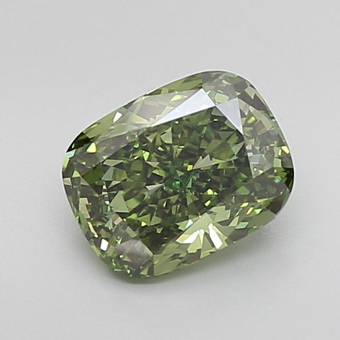 2.76 Ct. Fancy Vivid Green Cushion Lab Grown Diamond