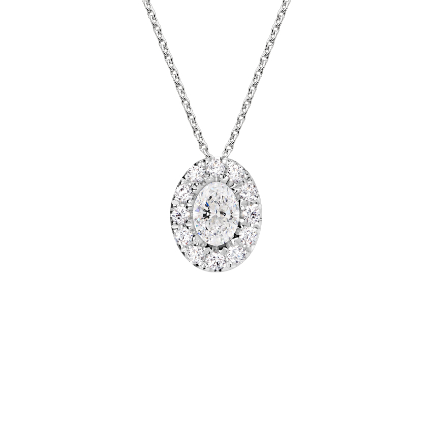 Oval Lab Created Diamond Halo Pendant (1 ct. tw.) in 18K White Gold