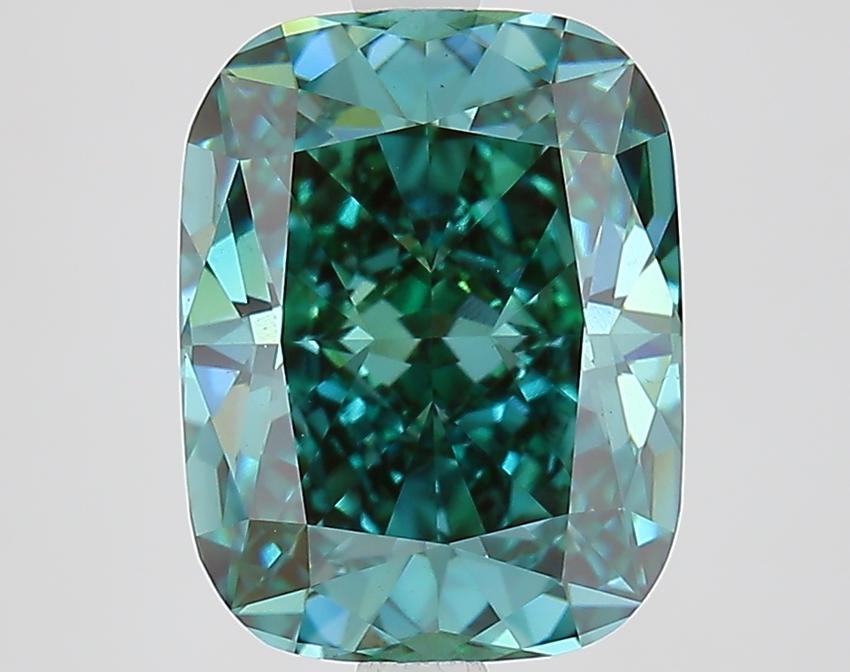 4.16 Ct. Fancy Vivid Green Cushion Lab Grown Diamond