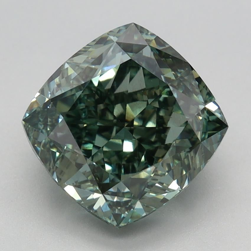 3.24 Ct. Fancy Intense Green Cushion Lab Grown Diamond
