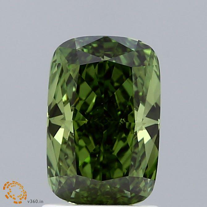 1.51 Ct. Fancy Vivid  Green Cushion Lab Grown Diamond