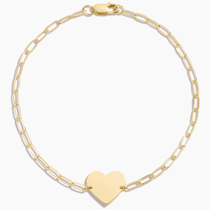 14K Yellow Gold Engravable Heart Paperclip Chain Bracelet