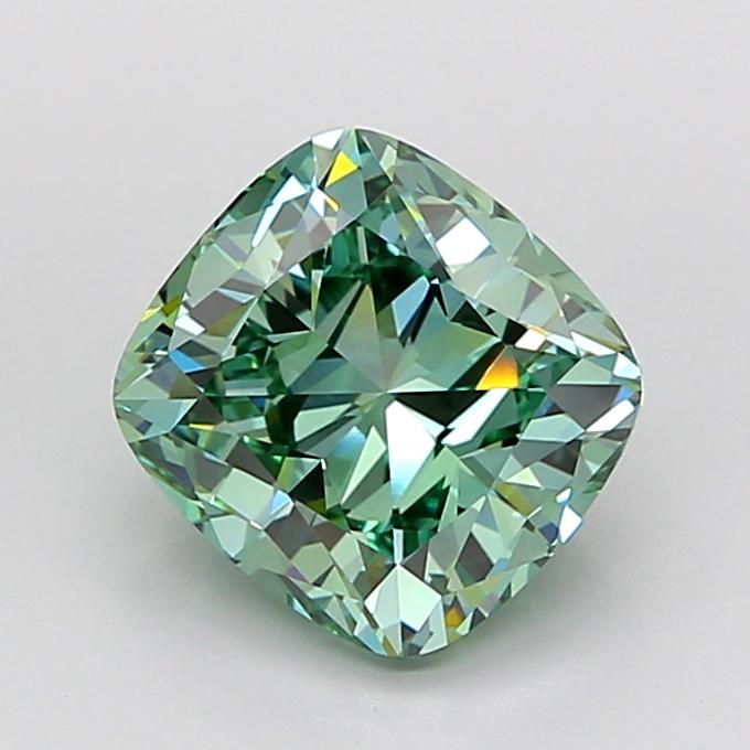 4.05 Ct. Fancy Vivid Green Cushion Lab Grown Diamond