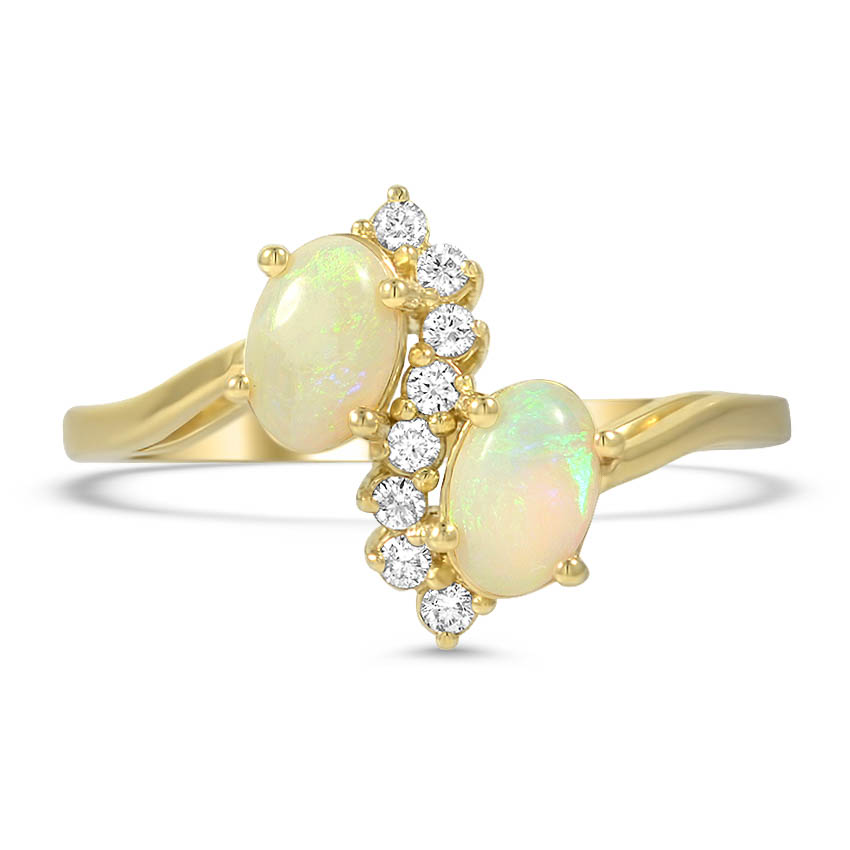 Custom Asymmetrical Opal Bypass Diamond Ring
