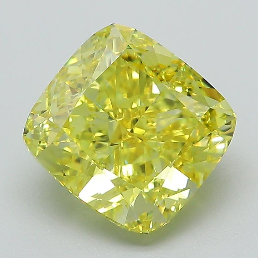 3.19 Ct. Fancy Vivid Yellow Cushion Lab Grown Diamond