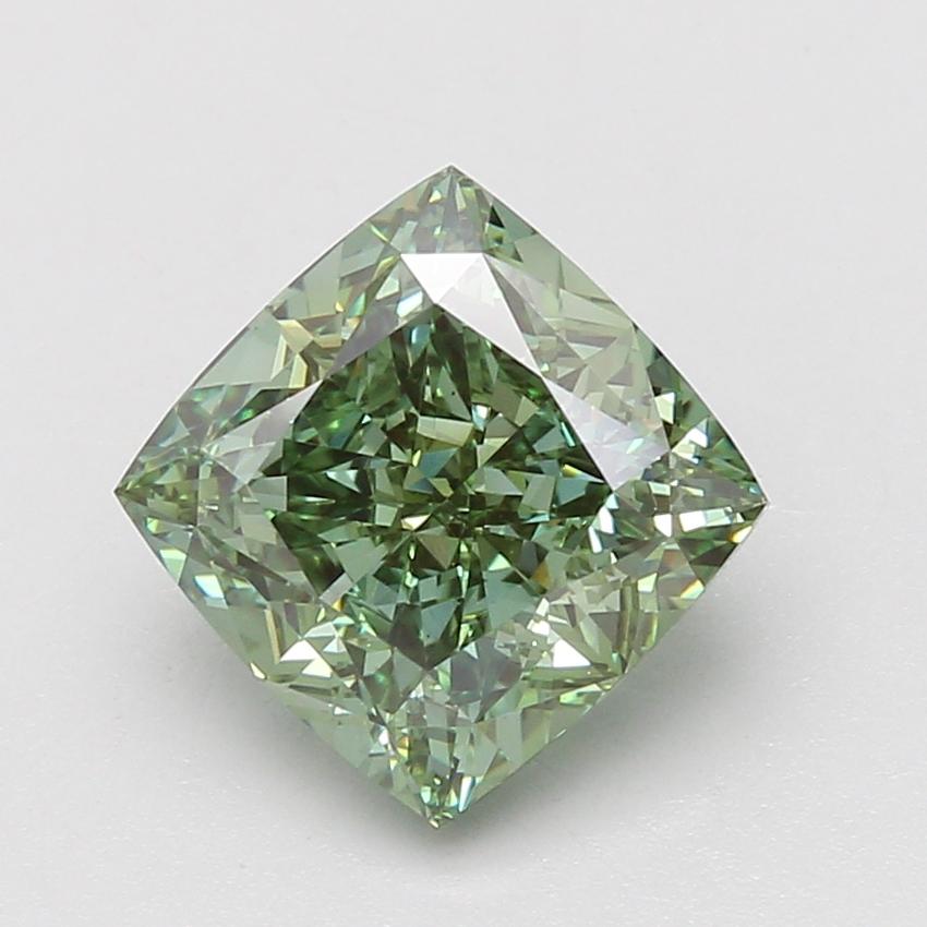 4.07 Ct. Fancy Vivid Green Cushion Lab Grown Diamond