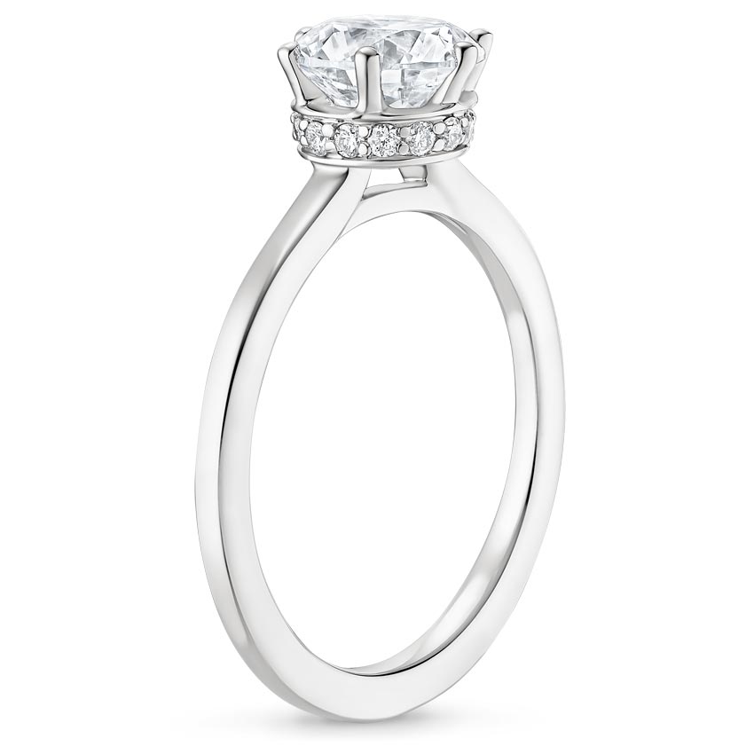 18K White Gold Six Prong Hidden Halo Diamond Ring, large side view