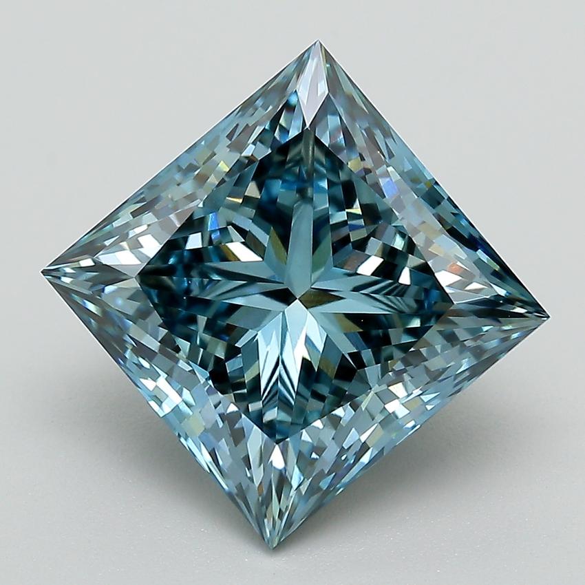 6.66 Ct. Fancy Vivid Greenish Blue Princess Lab Grown Diamond