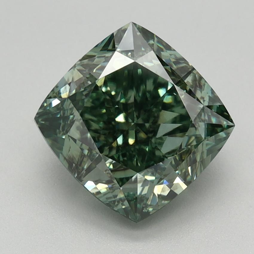 2.14 Ct. Fancy Vivid Green Cushion Lab Grown Diamond