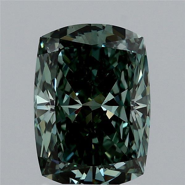 2.53 Ct. Fancy Vivid Green Cushion Lab Grown Diamond