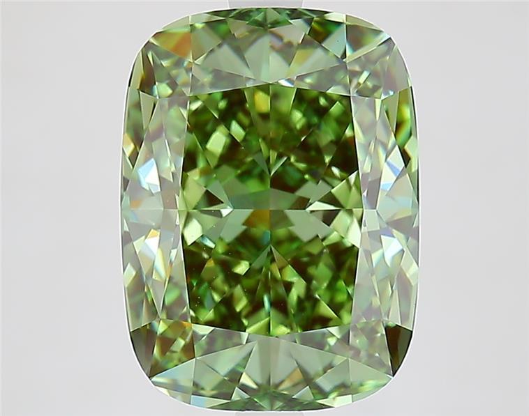 5.25 Ct. Fancy Vivid  Green Cushion Lab Grown Diamond