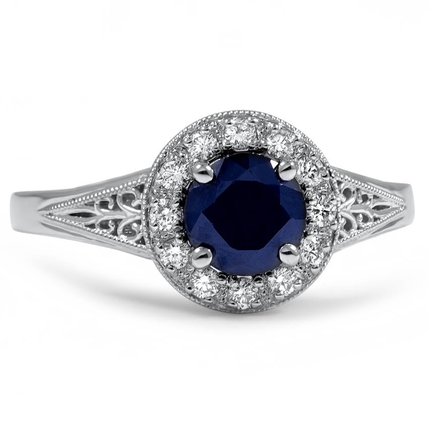 Custom Sapphire and Diamond Halo Ring with Vintage Details | Brilliant ...