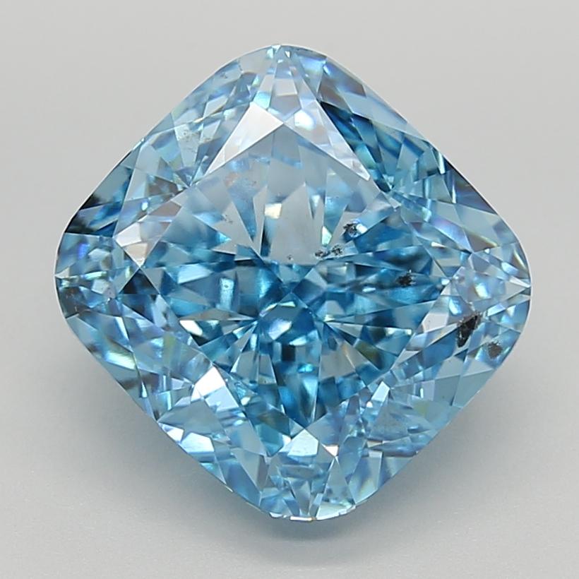 7.04 Ct. Fancy Vivid  Blue Cushion Lab Grown Diamond