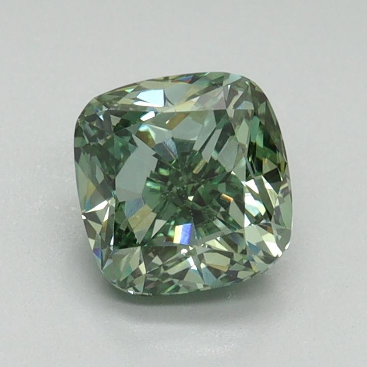 1.08 Ct. Fancy Vivid Green Cushion Lab Grown Diamond