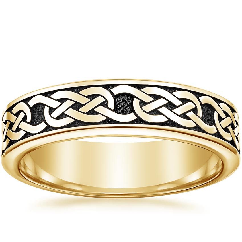 Yellow Gold Black Rhodium Celtic Eternity Knot Wedding Ring