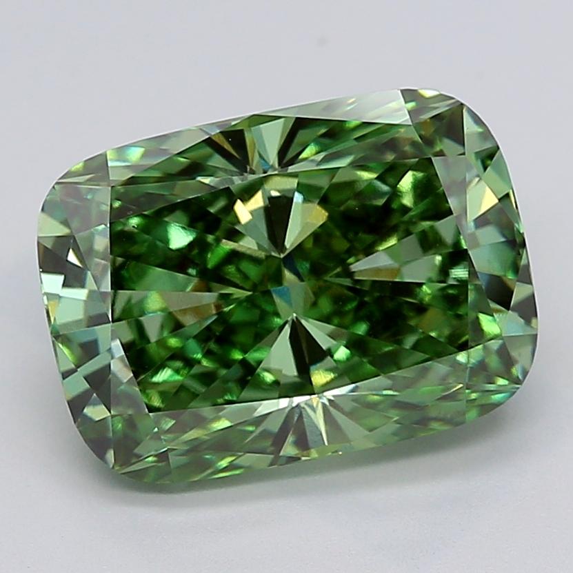6.03 Ct. Fancy Vivid  Green Cushion Lab Grown Diamond