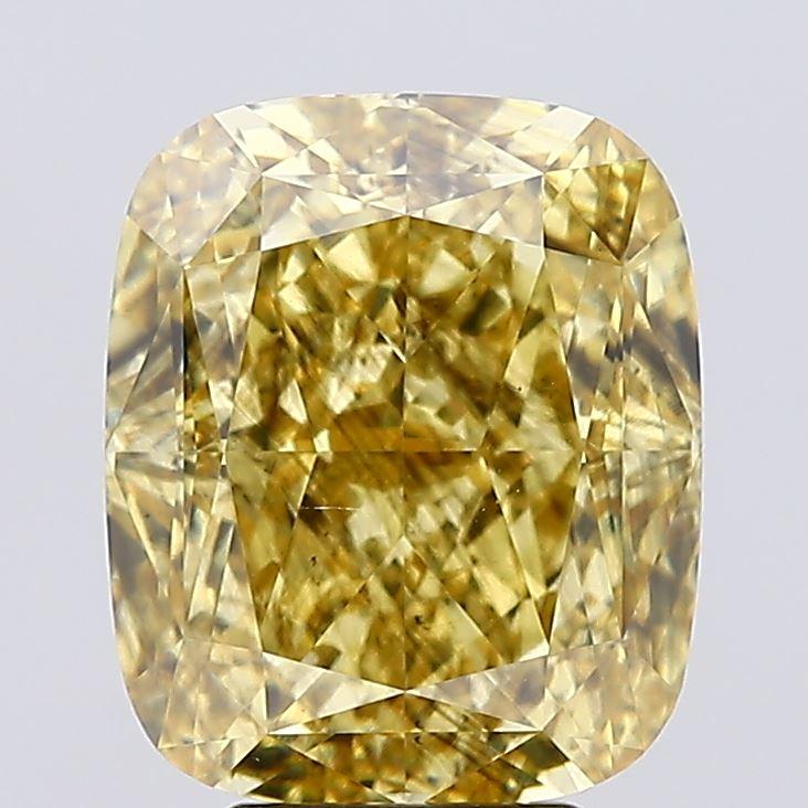 6.03 Ct. Fancy Vivid Greyish Yellow Cushion Lab Grown Diamond
