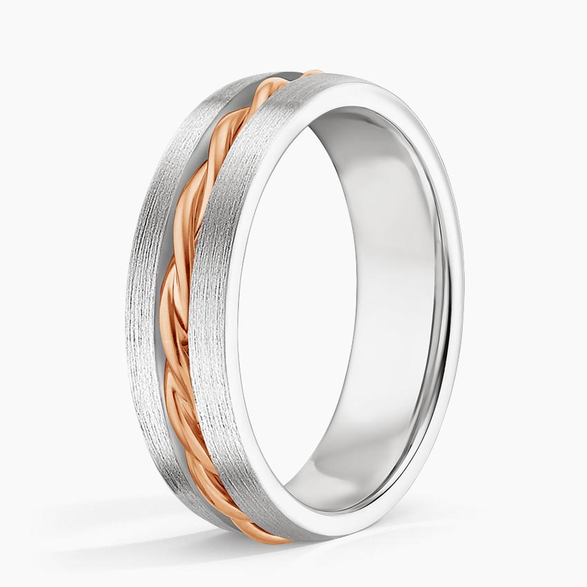 Mixed Metal Twist 6mm Wedding Ring in 14K Rose Gold and 18K White Gold