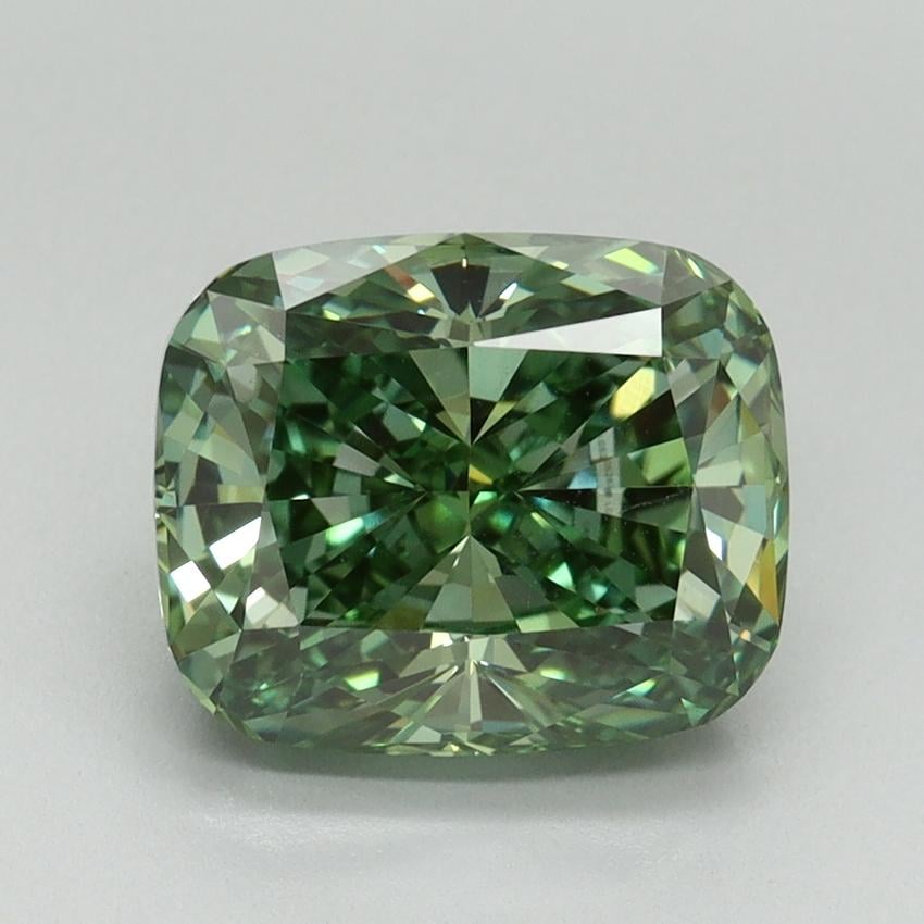 3.00 Ct. Fancy Vivid Green Cushion Lab Grown Diamond