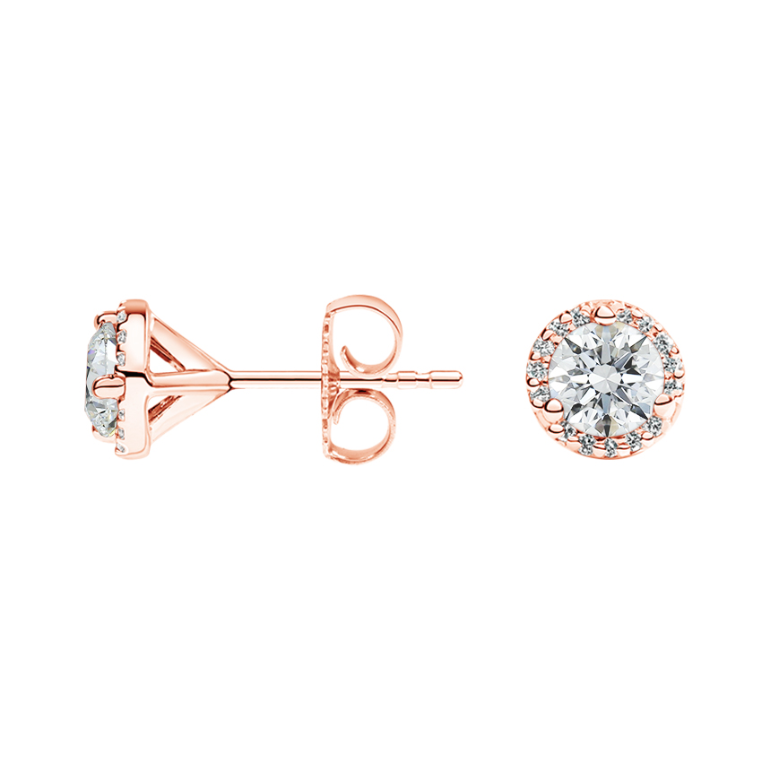 Halo Diamond Earrings in 14K Rose Gold