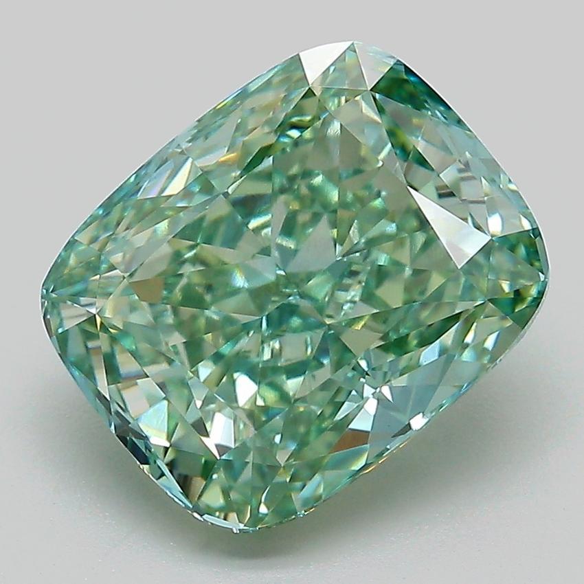 5.06 Ct. Fancy Vivid Green Cushion Lab Grown Diamond