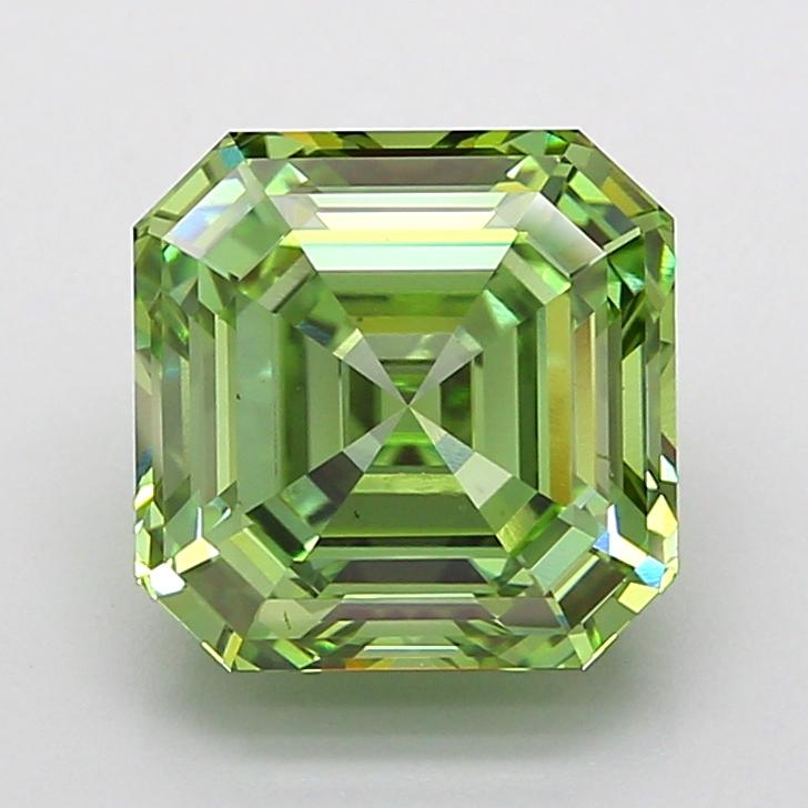 3.59 Ct. Fancy Vivid  Green Asscher Lab Grown Diamond