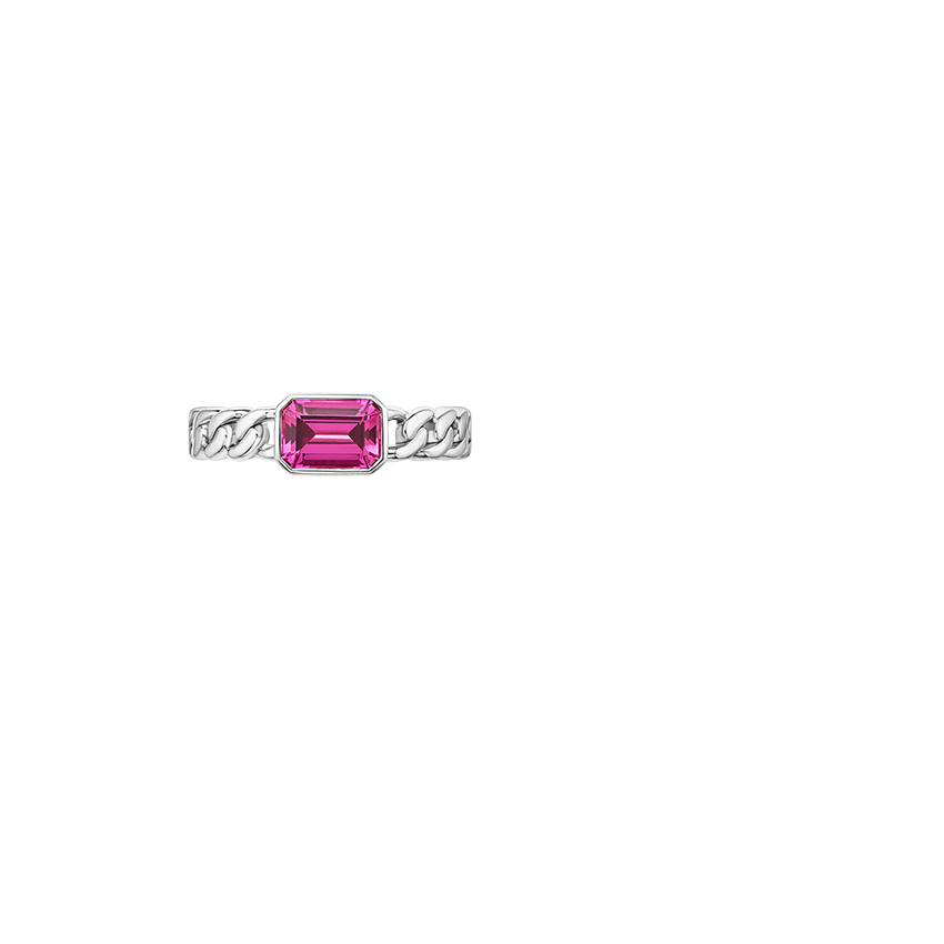 Pink Emerald Cut Lab Sapphire Chain Ring | Vera