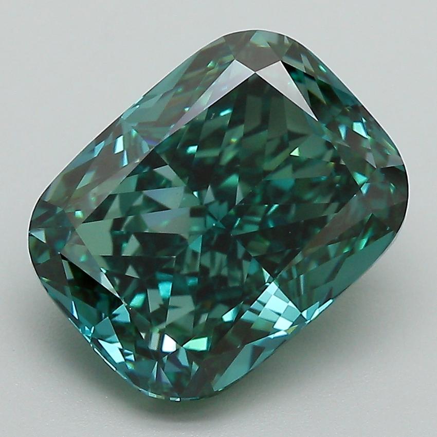 5.21 Ct. Fancy Vivid Green Cushion Lab Grown Diamond