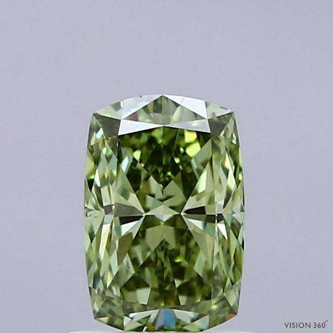 1.02 Ct. Fancy Vivid Green Cushion Lab Grown Diamond