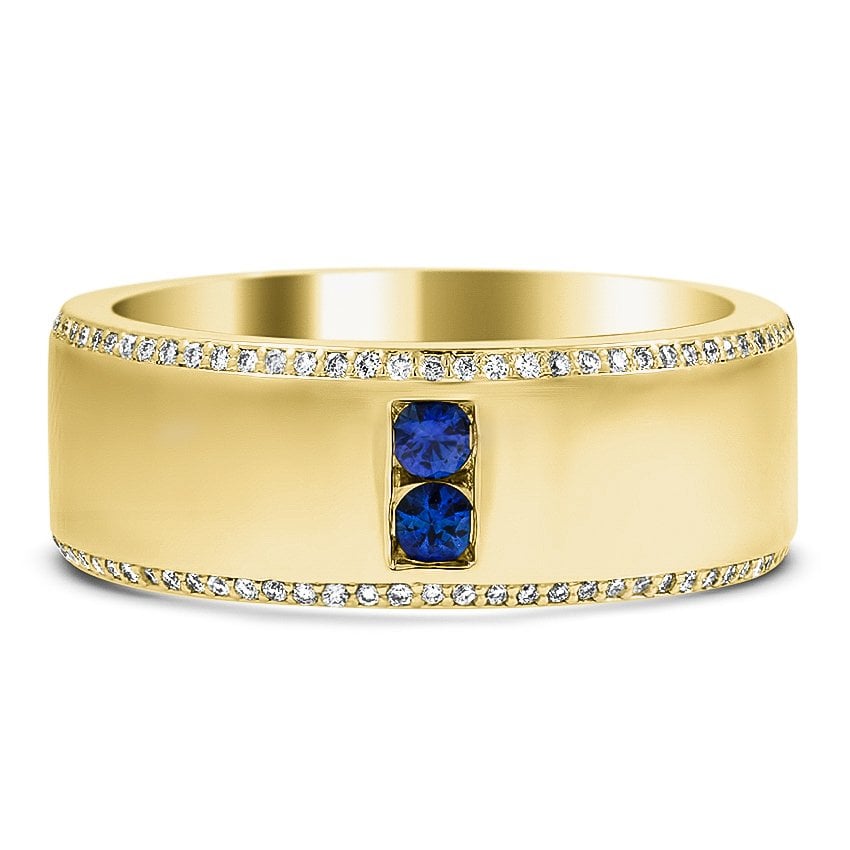 Custom Diamond Encrusted Wedding Band with Sapphire Accents