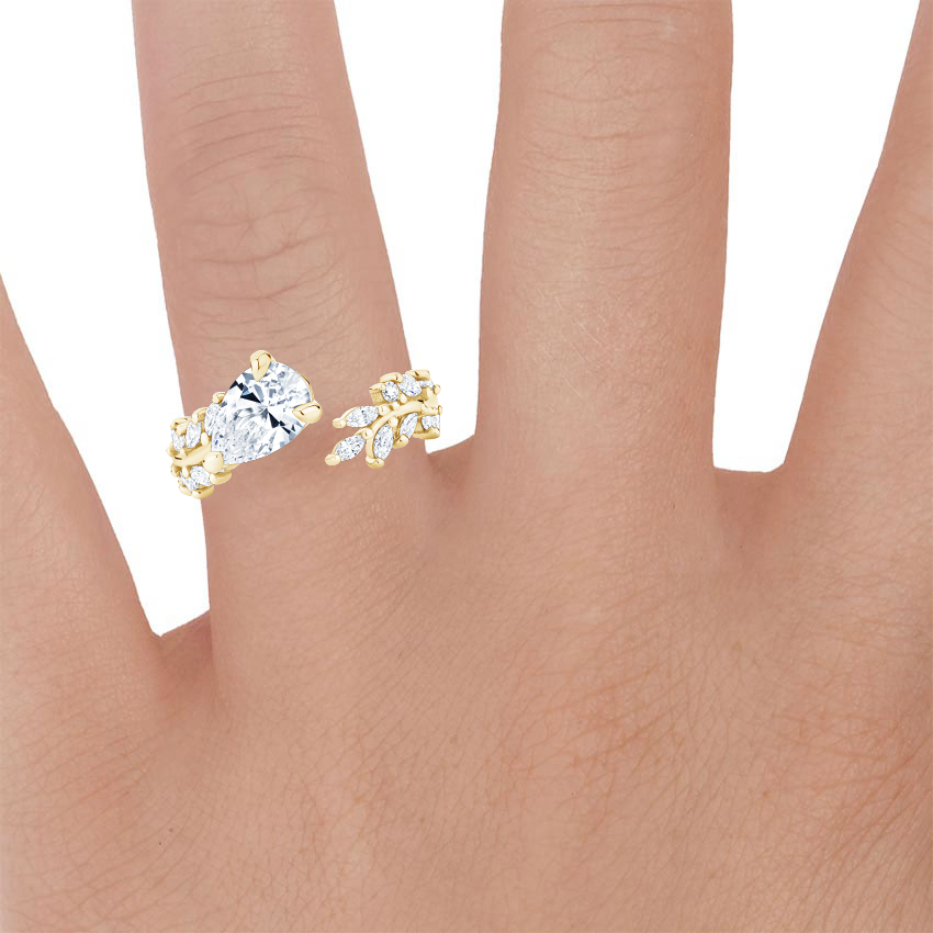 18K Yellow Gold Sweeping Ivy Diamond Ring (1/2 ct. tw.), large zoomed in top view on a hand